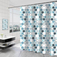 2023 New Diamond Tile Grid Pattern Bathroom Curtain Thickened Waterproof and Simple Polyester Bathroom Curtain with No Perforation Curtain