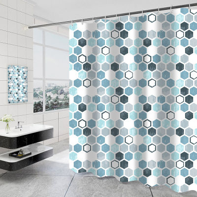 2023 New Diamond Tile Grid Pattern Bathroom Curtain Thickened Waterproof and Simple Polyester Bathroom Curtain with No Perforation Curtain