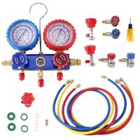 AC Manifold Gauge Set-AC Diagnostic Manifold Gauge Set with 5FT Hoses Adapter, 1/4Inch Hose Connectors, 3-Way AC Gauges