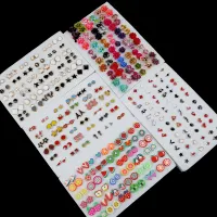 36Pairs/Set Mix Style Small Stud Earrings Geometric Crystal Vintage Cute Heart Child Earring For Women Girls Jewelry Gift