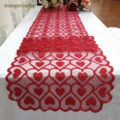 Heart Red Tablecloth Table Runner Wedding Dinner Banquet Valentines Day Home Decoration