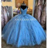 Angelsbridep หวาน16เจ้าหญิงประดับด้วยลูกปัด quinceanera ชุด2023ปาเก็ตตี้สายรัดสีฟ้าบอลชุดเดรสกาล่า vestido de 15 anos...