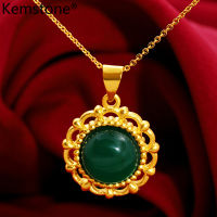 Kemstone Elegane 24K รอบทองชุบสีขาว/สีเขียวสร้อยคอจี้หยกสำหรับสตรี