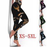 [COD] Border 2020 Elk Print Pants Womens Waist Feet Leggings