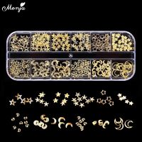 【hot sale】 ☇ B50 Monja 12 Grid Mixed Style Nail Art Moon star Gold Metal Rivet Studs 3D DIY Charm Decoration Accessories