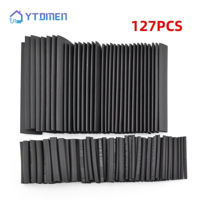 127Pcs Insulation Sleeving Thermal Casing Car Electrical Cable Tube kits Heat Shrink Tube Tubing Wrap Sleeve Assorted 2:1 Cable Management