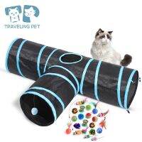 ✾ new pet cat tunnel with toy cathole t folding tee crawling channels the runway