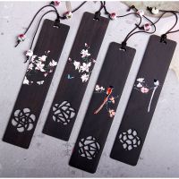 Retro Chinese Style Wooden Bookmark Hollow Carved Flowers Ebony Book Clip Pagination For Stundents With Gift Box Study Supplies