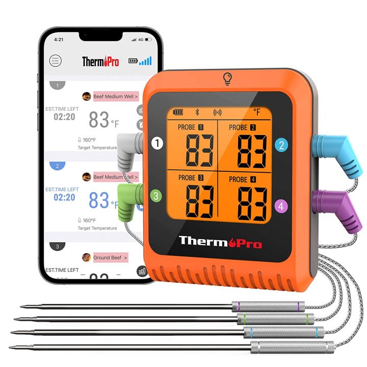 ThermoPro TP25 150M Wireless Smart Bluetooth-Connected Kitchen Cooking Meat  Thermometer 4 Probes BBQ Oven Digital