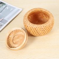 Set of 2 Small Decorative Bamboo Baskets with Lid for Storing Small Items Handmade and Braided Bamboo Storage Box