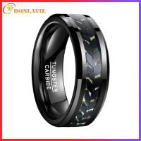 BONLAVIE Men 8mm Leaves and Carbon Fiber Inlay Tungsten Carbide Rings Size 7-12