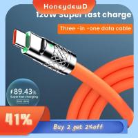 HONEYDEWD สำหรับซัมซุง ไมโครยูเอสบี แบบ3 in 1 120วัตต์ค่ะ สายชาร์จเร็ว ประเภท C สายชาร์จ USB สายดาต้า