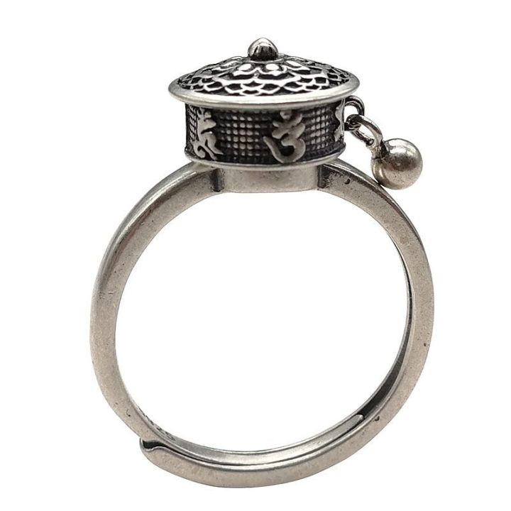 cod-เครื่องประดับ-golden-deer-king-แหวนวงล้ออธิษฐานหญิง-s925-แหวนเงินมนต์หกตัวอักษรปรับได้