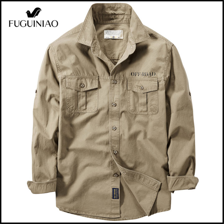 fuguiniao-เสื้อแขนยาวชาย-เสื้อผ้าเสื้อเชิ้ตทรงโคร่งเสื้อเชิ้ตลำลอง