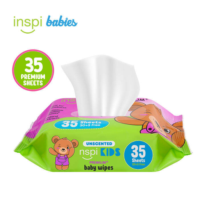 INSPI Babies Premium Wipes Unscented 35 Tender Sheets 1 Pack Wet Wipes