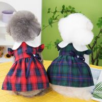 Puppy Princess Dress Summer Spring Cat Cute Plaid Skirt Small Dog Clothes Bowknot Shirt Pet Sweet Clothes Poodle Yorkie Maltese Dresses