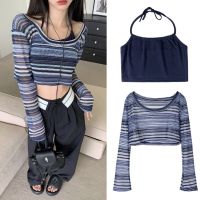 Theyourlooks  พร้อมส่ง Blue knitted with halter set เซ็ต 2 ชิ้น เสื้อถัก+สายเดี่ยว (TYL521)