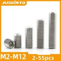 JUIDINTO 2-55pcs Hex Socket Set Screw Flat Point Stainless Steel Grub Screw M2 M2.5 M3 M4 M5 M6 M8 Headless Screw Screw Nut Drivers