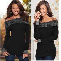【cw】2019 Spring European and American Style Women Rib Silver String Reverse Collar Zipper Joint Patchwork Cotton Long-Sleeved Versatile Top 9915 ！