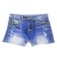 【YF】○  Men Denim Boxers Jeans Shorts Classic Print Cotton Breathable Mens U Convex Underpants