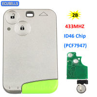 2 Button Keyless Entry Smart Card Remote Smart Car Key 433MHZ ID46 PCF7947 Chip for Renault Laa Espace Vel-Satis Insert Key