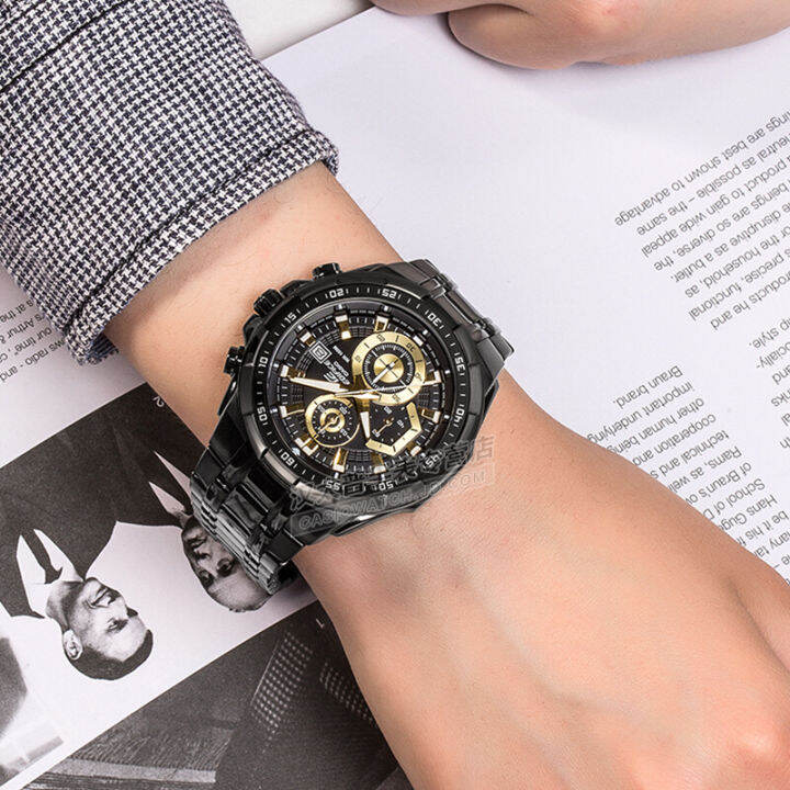 edifice-g-shock-efr-556-ของแท้ผู้ชายแฟชั่นธุรกิจกีฬานาฬิกาควอตซ์ปฏิทินนาฬิกากันกระแทกกันน้ำเหล็กวงรับประกัน-4-ปี-efr-539bk-1a