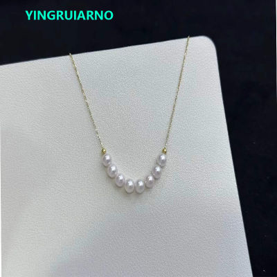 YINGRUIARNO Pearl Necklace Natural Pearl White Necklace Adjustable Length Sterling Silver Pearl Necklace