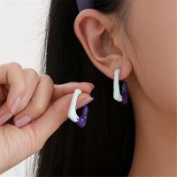 Korean Style Purple White Enamel Earrings For Women Geometric Hoop Earrings Vintage Jewelry Gift Y2K