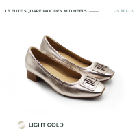 LA BELLA รุ่น LB ELITE  SQUARE WOODEN MID HEELS - LIGHT GOLD