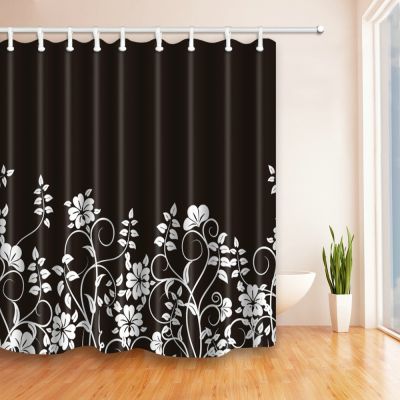 Black White Flower Shower Curtains Bathroom Curtain Waterproof 3d Print Modern Bath Curtain Polyester Fabric Hooks