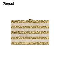 Striped Gold Glitter With Nude Pink Acrylic Clutch Box Bags Purse Wallet Female Shoulder Bags Crossbody Summer Casual Small bags