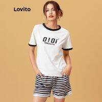 COD DSFGERRTYTRRE Lovito เสื้อยืด คอกลม พิมพ์ลายตัวอักษร สไตล์ลำลอง L05107 (สีขาว)