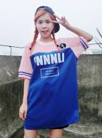 Hot !!! เสื้อแฟชั่น แขนสั้น ลาย FNNNLI แต่งผ้าตาข่าย สีน้ำเงิน 2141