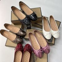 Ace single product [export high quality] bowknot shallow mouth round toe ballet shoes patent leather large size flat shoes 【QYUE】