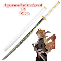 104ซม. 1:1 Demon Slayer อาวุธ Agatsuma Zenitsu Thunder Sowrd Kimetsu ไม่มี Yaiba ดาบคอสเพลย์ Ninja มีดอาวุธ Prop อะนิเมะรุ่น