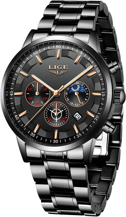 Lige men's waterproof sport best sale quartz stainless steel watch