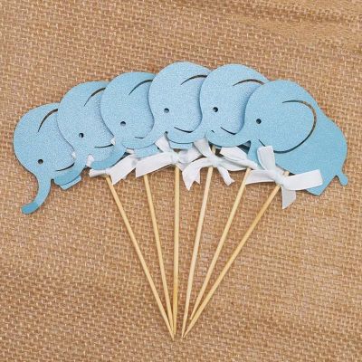 【CW】♤✣▬  10PCS Blue Pink Cartoon Elephant Toppers Picks for Baby Shower Boy Kids Birthday Decoration