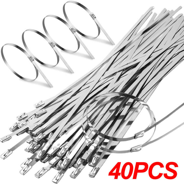 40/20Pcs Heavy Duty Metal Cable Ties Stainless Steel SelfLocking Cable