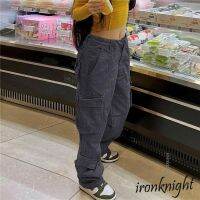 ironknight-y2k 2000s Aesthetic Women Low Waist Washed Long Jeans with Pockets