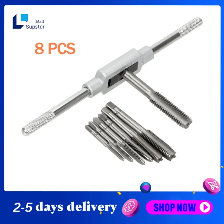8PC M3M12 Tap Die Set Screw Thread Carbon Hand Screw Taps Adjustable