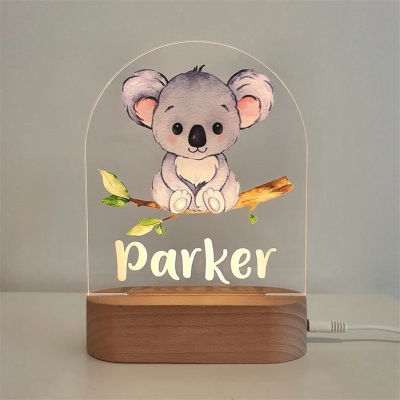 ส่วนบุคคล Koala Night Light Custom ชื่อเด็กโคมไฟอะคริลิคฐานไม้ทารกแรกเกิดคริสต์มาสของขวัญเด็กห้องนอน Deco Elephant