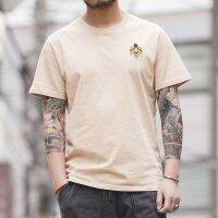 MADEN ผู้ชายผ้าฝ้าย Crewneck Cuffed แขนสั้นฤดูร้อน T Shirt Beige