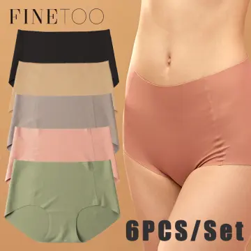 FINETOO Cotton Panties for Women Solid Color Panty M-XXL Comfortable Briefs  Sexy Femme Underpant 4 pcs in set