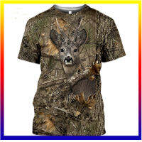 Camouflage Hunting hayop kuneho lalaki ฤดูร้อนสบาย ๆ ขนาดใหญ่พิเศษ 3D เสื้อยืดสตรีทแฟชั่นแขนสั้น Pullover XS-5XL