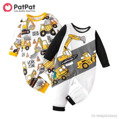 ✺✥ Patpat roupas do bebê menino novo nascido macacão infantil recém-nascido allover construção veículo imprimir manga longa