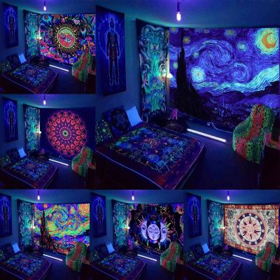 ◇ Van Gogh Star Sky Fluorescent Tapestry Aesthetic Mandala On The Wall Hanging Cloth Trippy Tapestries Home Room Psychedelic Decor