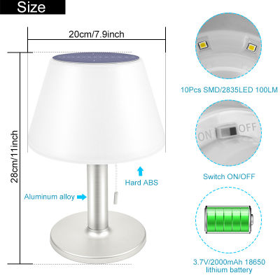 LED Solar Table Lamp Outdoor Indoor Desk Lamps White Night Lights Book Light For Home Bedroom With Pull Switch Three Lighting