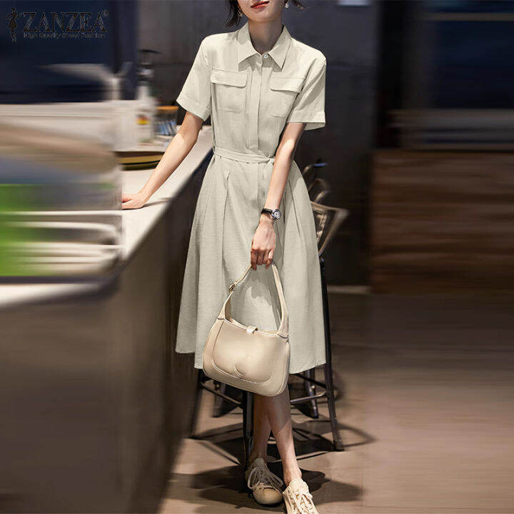 สินค้ามาใหม่-จัดส่งฟรี-fancystyle-zanzea-เสื้อเชิ้ตทรงเอไลน์แฟชั่นสำหรับสไตล์เกาหลีของผู้หญิง-ol-ทำงานชุดซันเดรสแบบเปิดคอปก-11