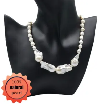Baroque Pearl Rubber Necklace in Silver or Gold - Nyet Jewelry