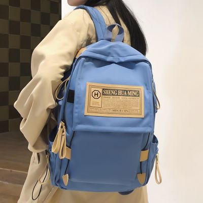 Unisex Large Capacity Fashionable Student Backpack Korean Japanese Boy Girl Schoolbag Nylon Waterproof Travel Bag Solid Color